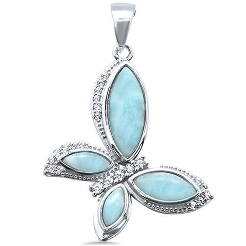 larimar and cz butterfly sterling silver pendent