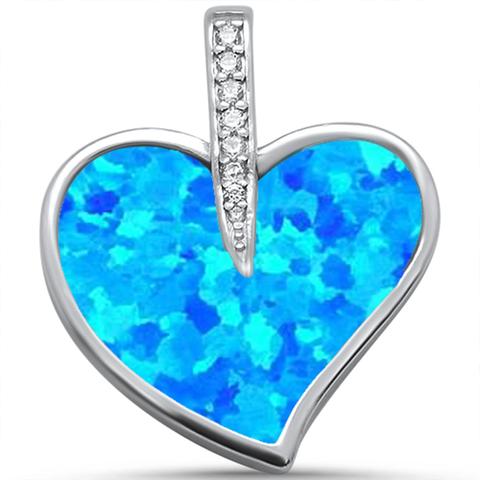 blue opal and cz heart sterling silver pendent