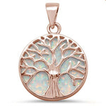 Rose gold plated white opal tree of life sterling silver pendent