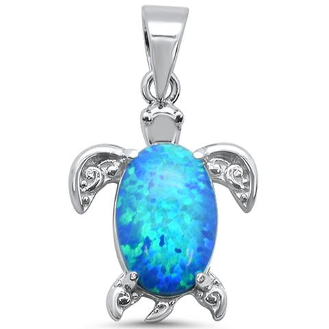 blue opal turtle sterling silver pendent