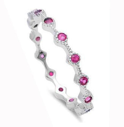 Ruby CZ eternity band sterling silver ring