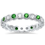 emerald cz bezel set eternity stackable sterling silver ring