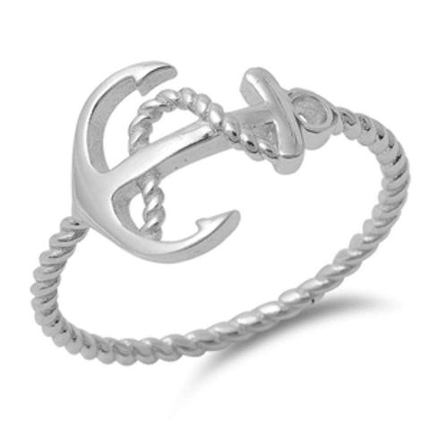 plain anchor rope sterling silver ring