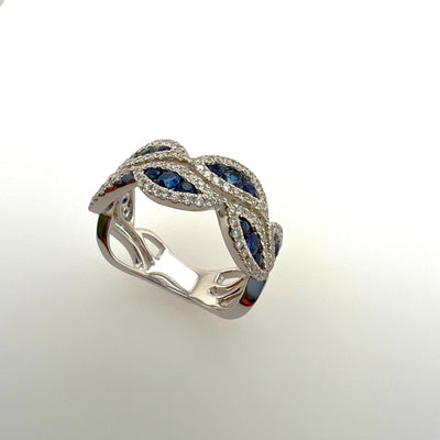 Sapphire and Diamonds Leaves Ring