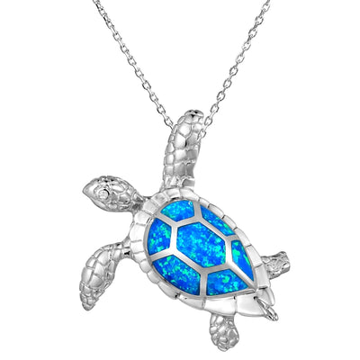 sterling silver lab opal turtle pendant