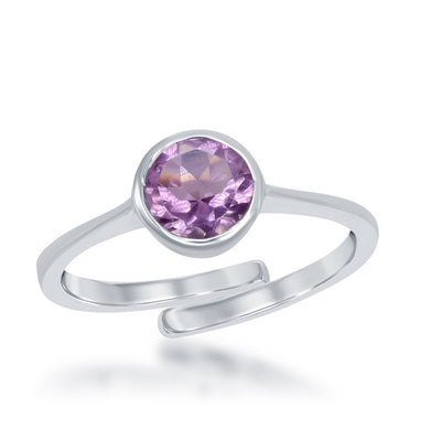 sterling silver/bezel set cz amethyst adjustable ring