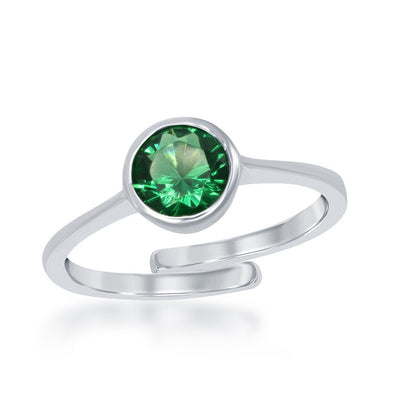 sterling silver/bezel set emerald cz adjustable ring