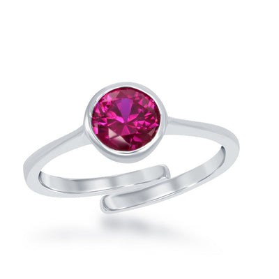 sterling silver/bezel set ruby cz adjustable ring