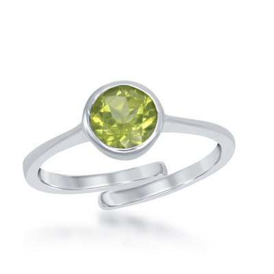 sterling silver/bezel set peridot cz adjustable ring