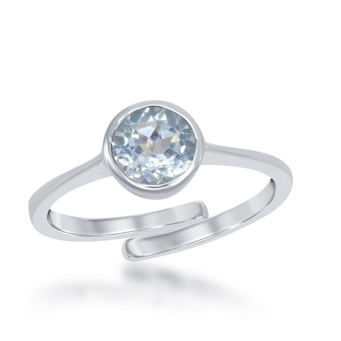 sterling silver/bezel set blue topaz cz adjustable ring