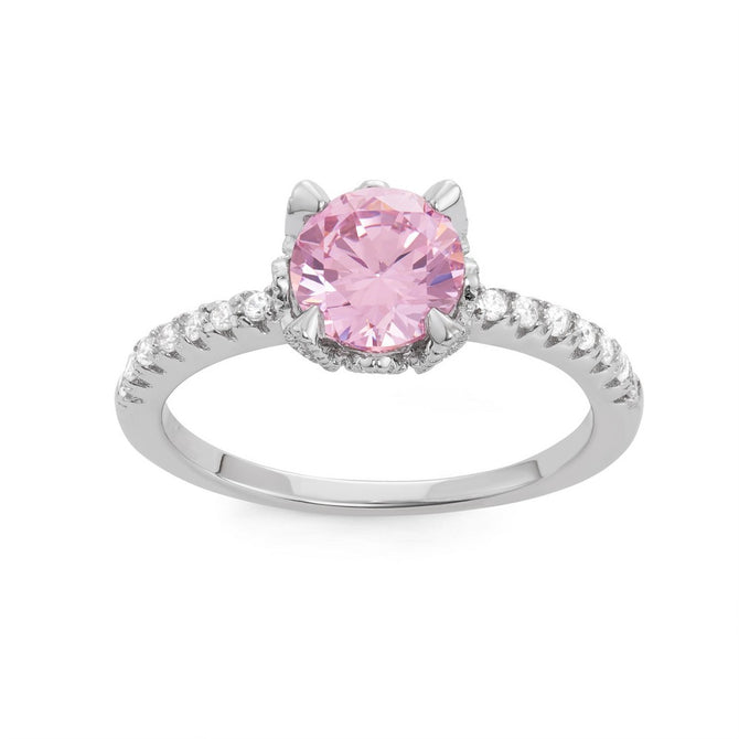 sterling silver cz band with round pink cz