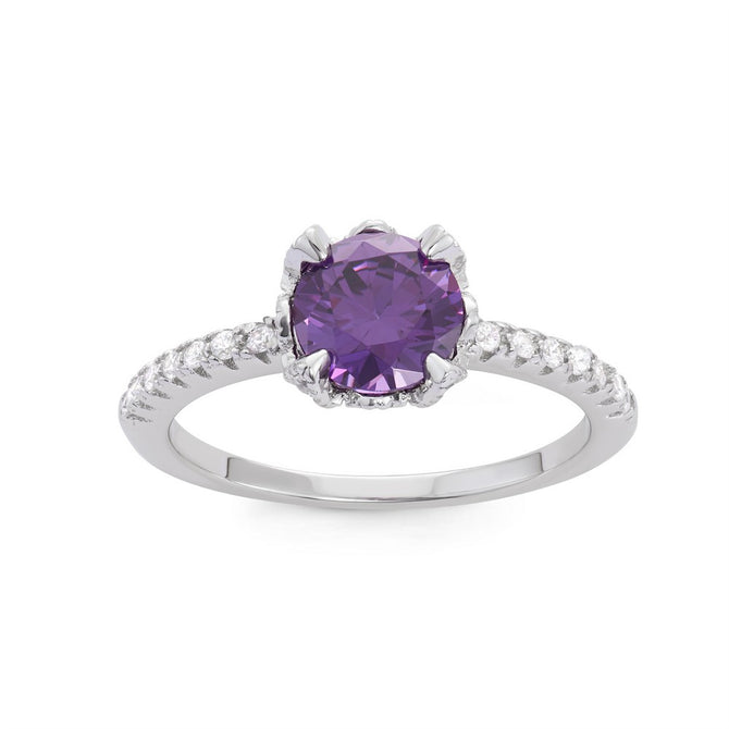 sterling silver cz band with round amethyst cz