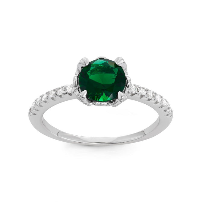 sterling silver cz band with round emerald cz