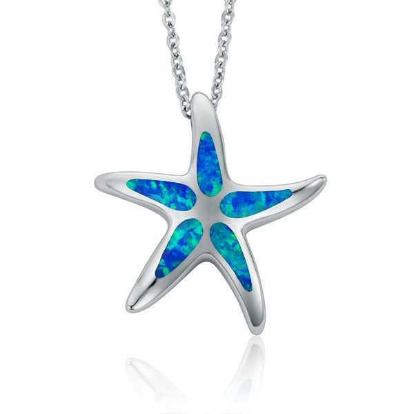 sterling silver lab opal starfish pendant 