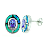 sterling silver blue opal w/ tanzanite cz oval shape post earring