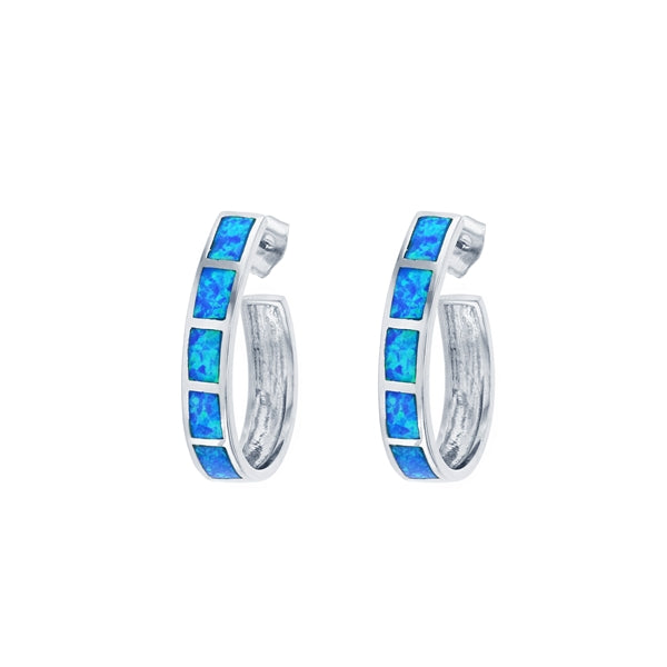 sterling silver blue opal J shaped post earring