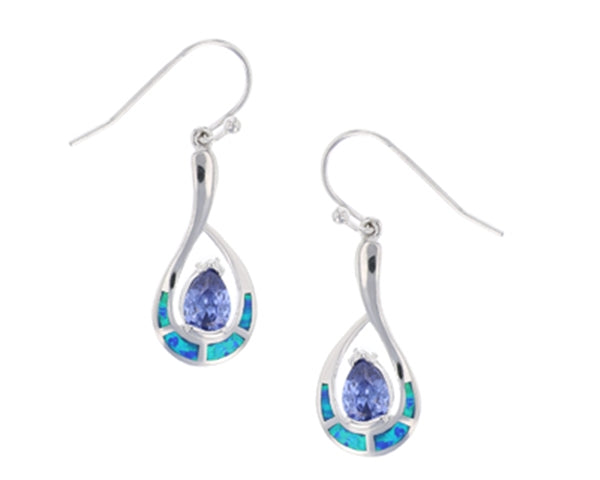 sterling silver blue opal w/ tanzanite cz pear shape earrings