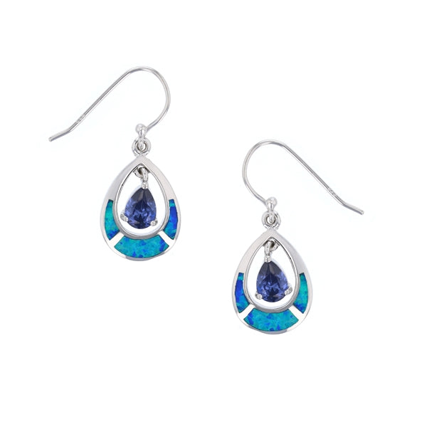 sterling silver tear drop oval earrings w/ tanzanite cz earrings