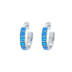 sterling silver blue opal half hoop earrings
