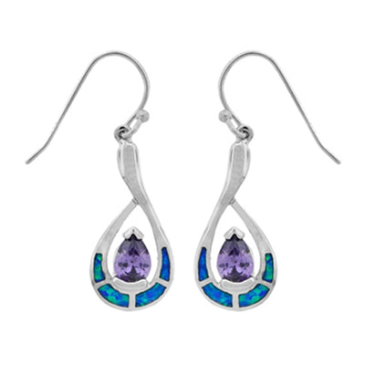 sterling silver blue opal with tanzanite cz pear shape earring