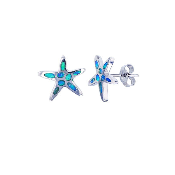 sterling silver blue opal starfish earrings