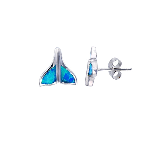 sterling silver blue opal whale tail earring