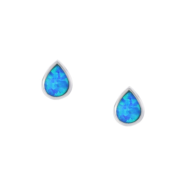 sterling silver blue opal 7x9mm pear bezel stud earring