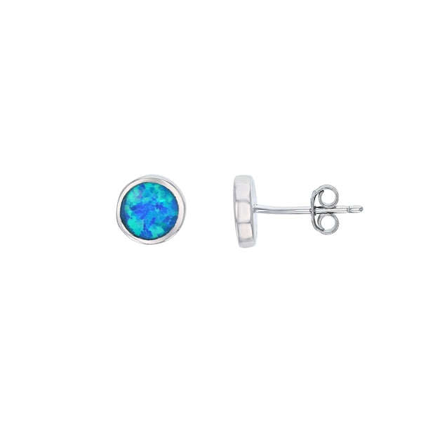 sterling silver blue opal 7mm round stud earring