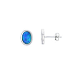 sterling silver blue opal 8x4mm oval bezel stud earring