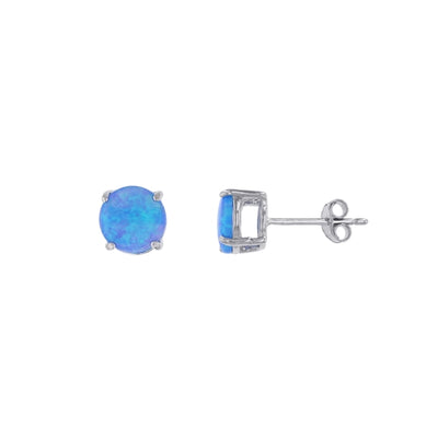 sterling silver blue opal 6mm round stud earring