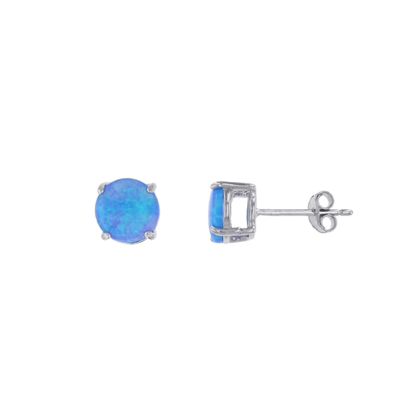 sterling silver blue opal 6mm round stud earring