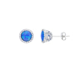 sterling silver blue opal 5mm round halo cz stud earring