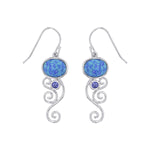 sterling silver blue opal oval shape w/ round tanzanite bezel cz swirl earring