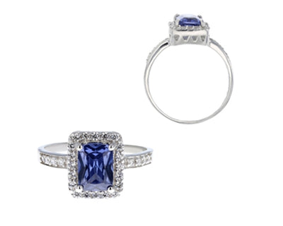 sterling silver 8x5mm emerald cut tanzanite cz ring