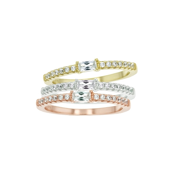 sterling silver stackable cz band ring with center rect. cz