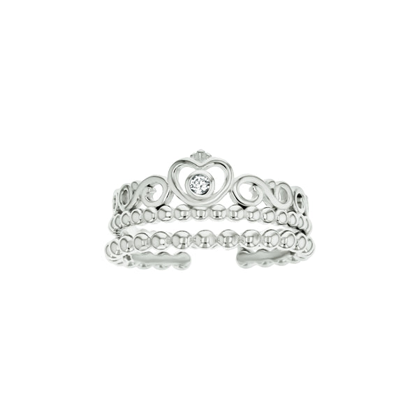 sterling silver crown/ beaded cz band/open ring