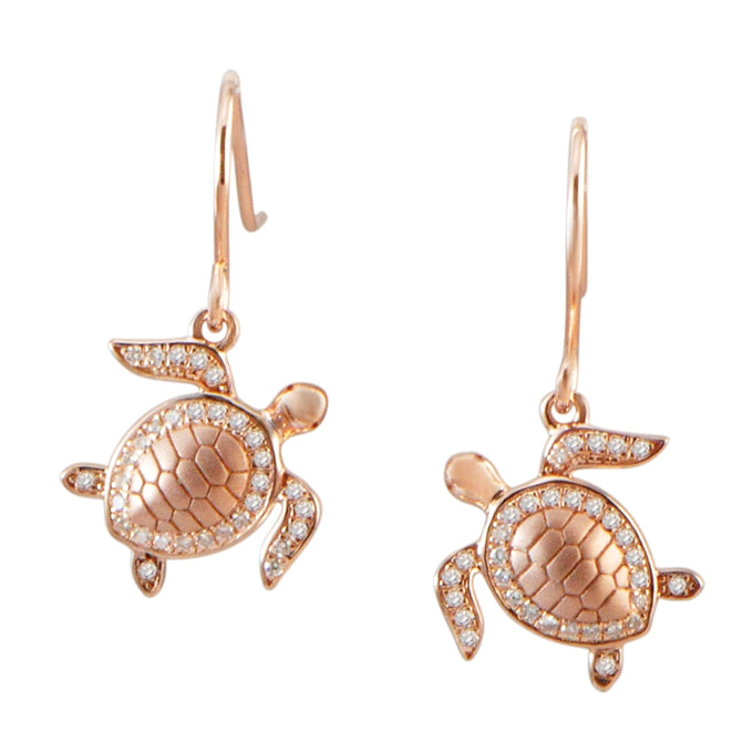 sterling silver pave cubic zirconia rose gold overlay turtle earrings