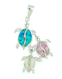 Three Turtle Opal Sterling Silver Necklace