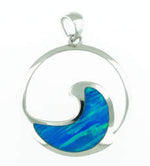 Blue Opal Wave design sterling silver pendent