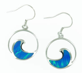 Blue Opal Wave Sterling Silver Earrings