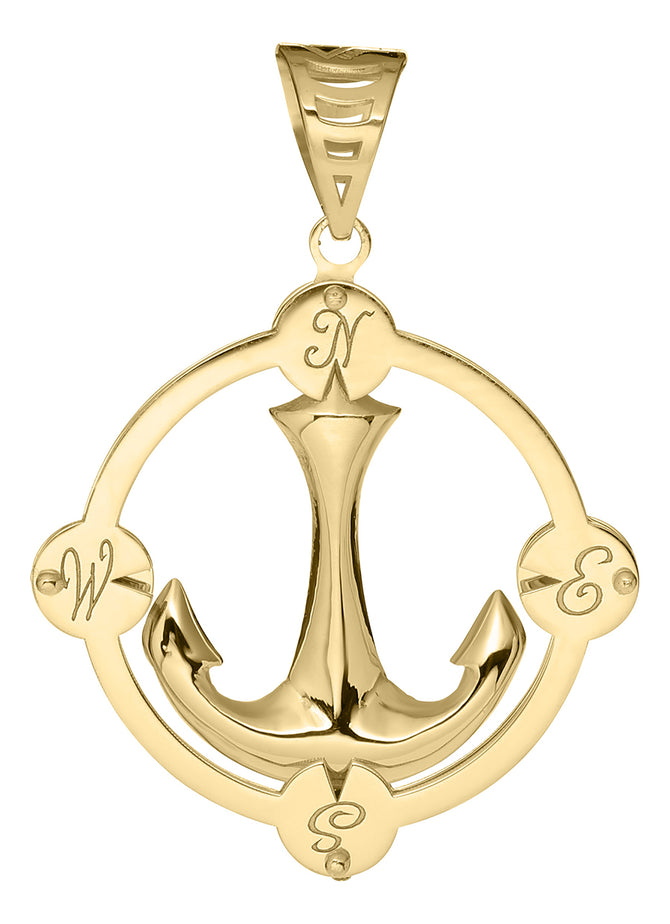 14K Gold Anchor with Winds Necklace - Medium