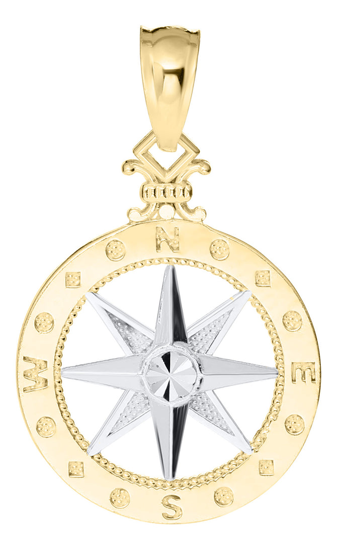 14K Two-tone Gold Compass Rose Necklace - Small