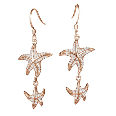 sterling silver pave set rose gold overlay starfish earrings