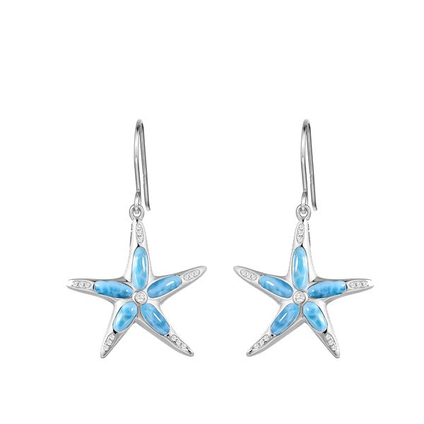sterling silver starfish larimar earrings