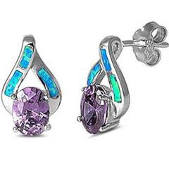 faceted amethyst cz and blue opal earrings
