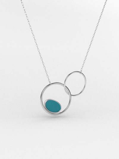 Sea Glass Teal color Sterling Silver Lunar Necklace