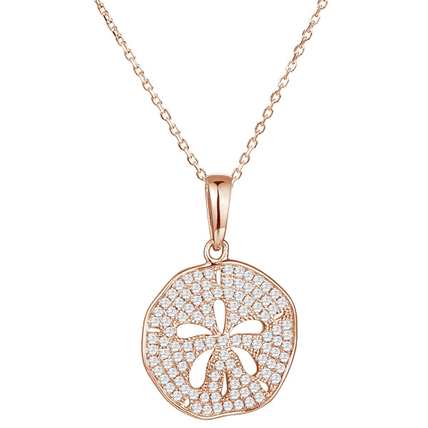 sterling silver pave cubic zirconia rose gold overlay sand dollar pendant