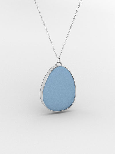Sea Glass heather blue  bezel set Sterling Silver Necklace