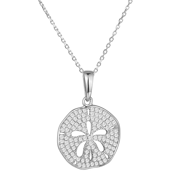 sterling silver pave cubic zirconia sand dollar pendant