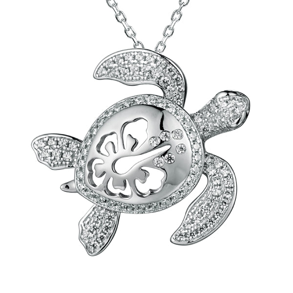 sterling silver turtle cubic zirconia pendant